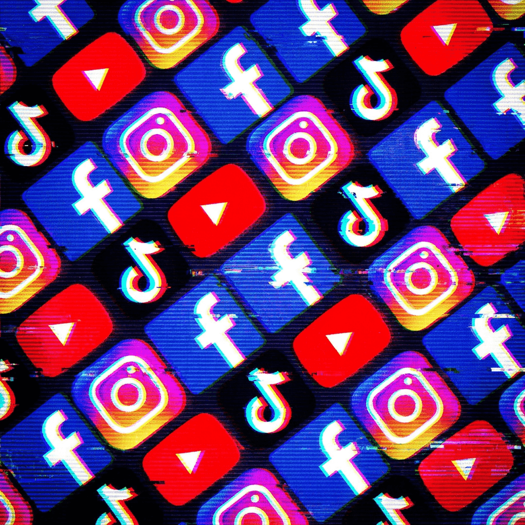 Mosaico 4 screenshots · YouTube + Facebook + Instagram + TikTok